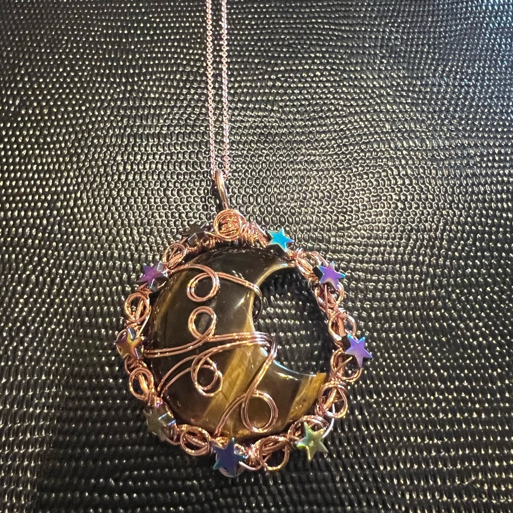 Tiger’s Eye Half Moon Rose Gold Necklace